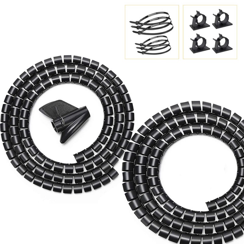 VIWIEU Black Computer Cable Management Sleeves Value Pack, Large 1.1" Pet Proof Cable Cover for Wires and 0.87" Cord Organizer Tube for Home TV Office Organization - Image 1